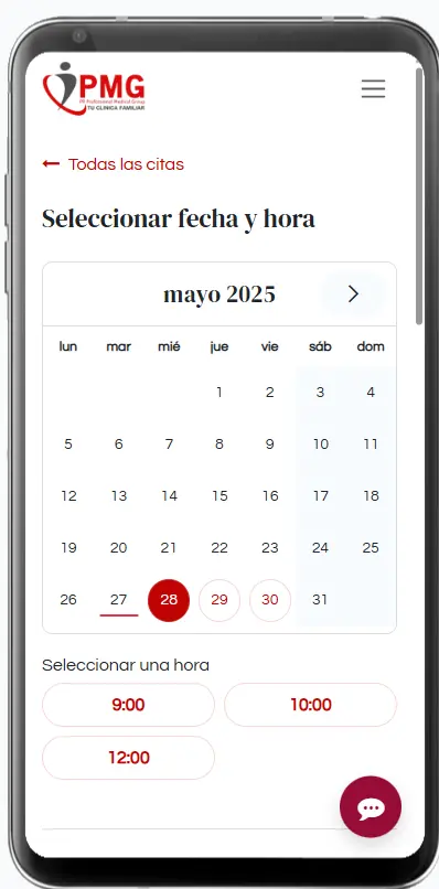 Días disponibles marcados en rojo